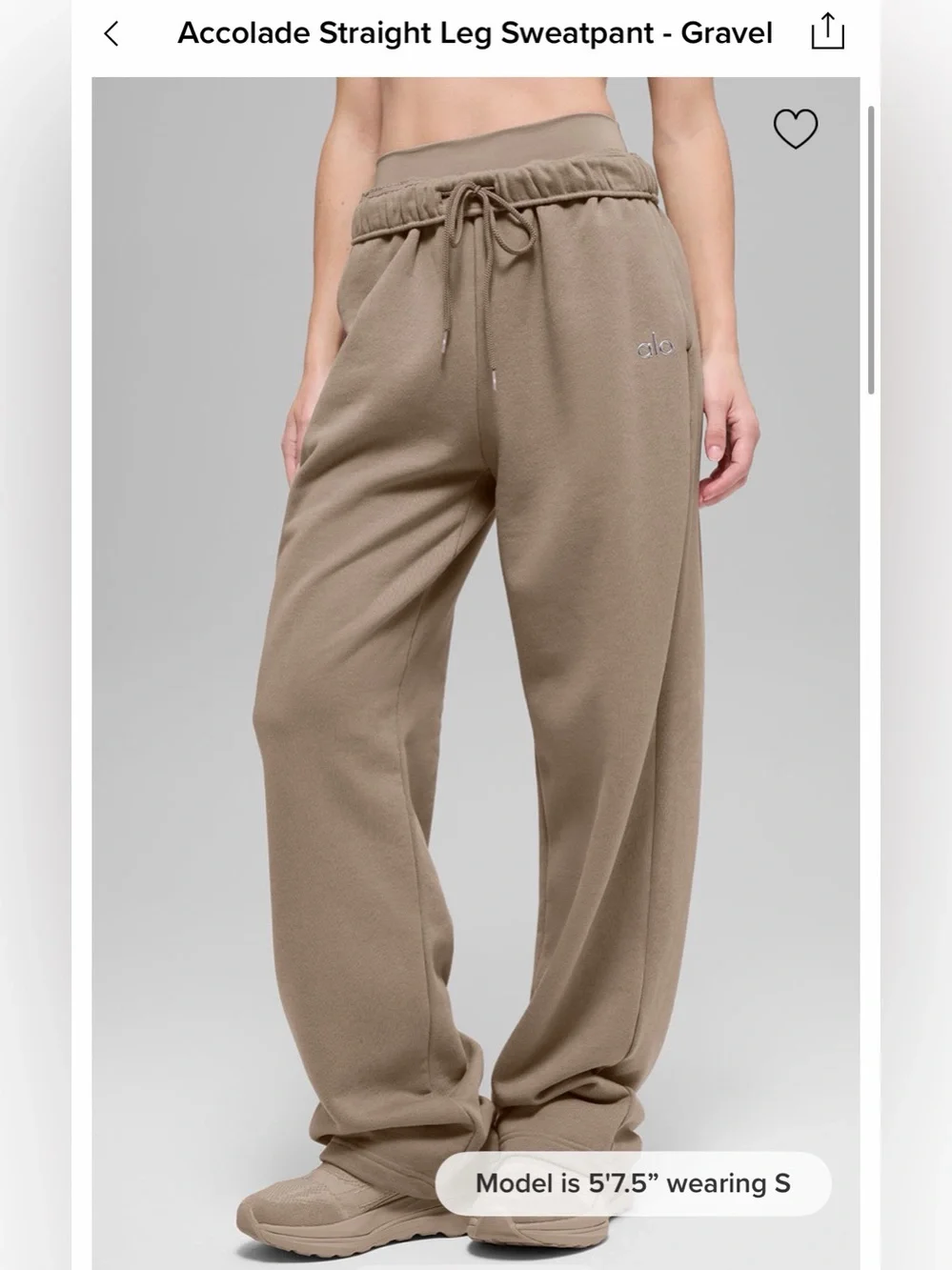 ALO Yoga Accolade Wide-Leg Sweat Pants size small in gravel (tan)